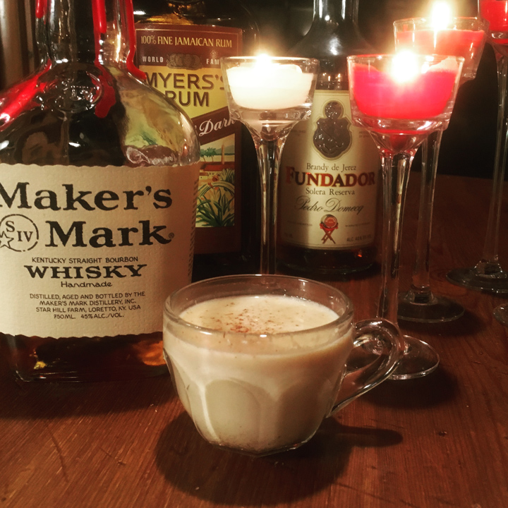 Eggnog with bourbon, rum and brandy
